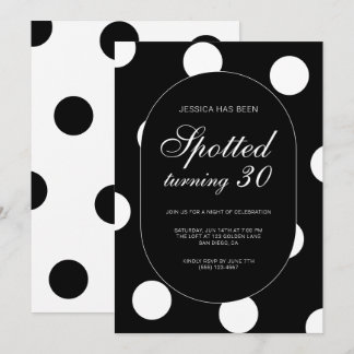 Invitation Fête d'anniversaire chic à pois tachetés pour 30 a