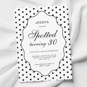 Invitation Fête d'anniversaire chic à pois tournante 30 ans