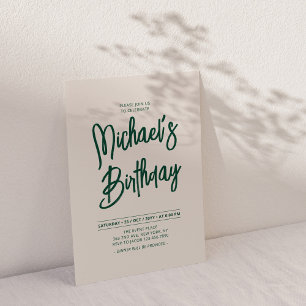 Invitation Fête d'anniversaire chic avec lettrage vert et bei