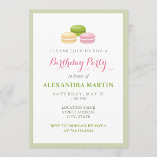 Invitation Fête d'anniversaire Chic French Macaron