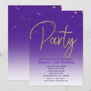 Invitation Fête d'anniversaire chic moderne glamour violet et