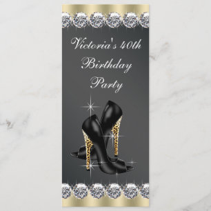 Invitation Fête d'anniversaire chic noir 40 ans femme