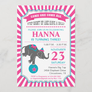 Invitation Fête d'anniversaire Circus Elephant