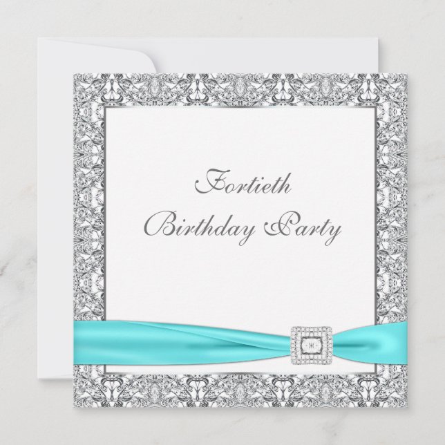 Invitation Fête d'anniversaire classe bleu sarcelle 40 ans (Devant)
