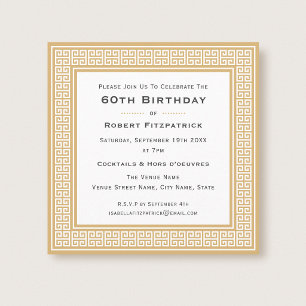 Invitation Fête d'anniversaire classique tout âge Or Clé grec
