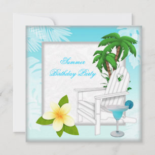Invitation Fête d'anniversaire Cocktail Piscine de plage d'ét