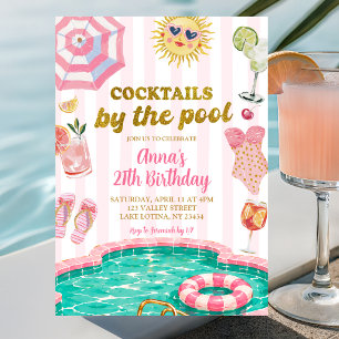 Invitation Fête d'anniversaire cocktails à la piscine avec ra