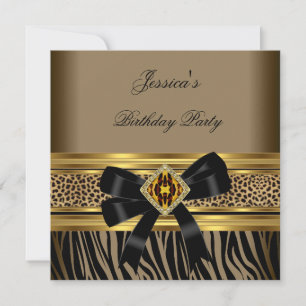 Invitation Fête d'anniversaire Coffee Gold Black Leopard Zèbr