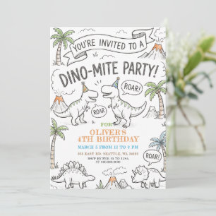 Invitation Fête d'anniversaire Color Me Dinosaur