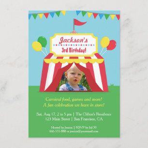 Invitation Fête d'anniversaire colorée de Carnaval pour enfan