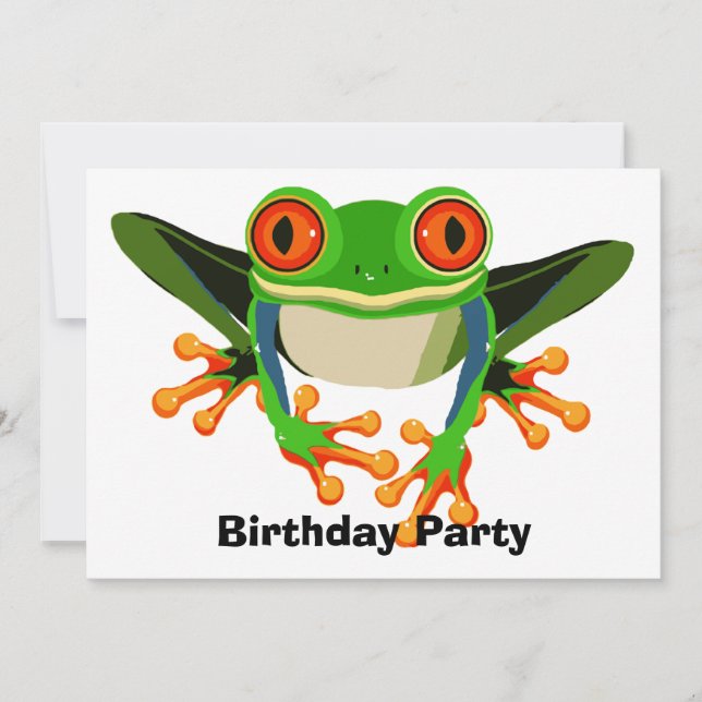 Invitation Fête d'anniversaire colorée de grenouille d'arbre (Devant)