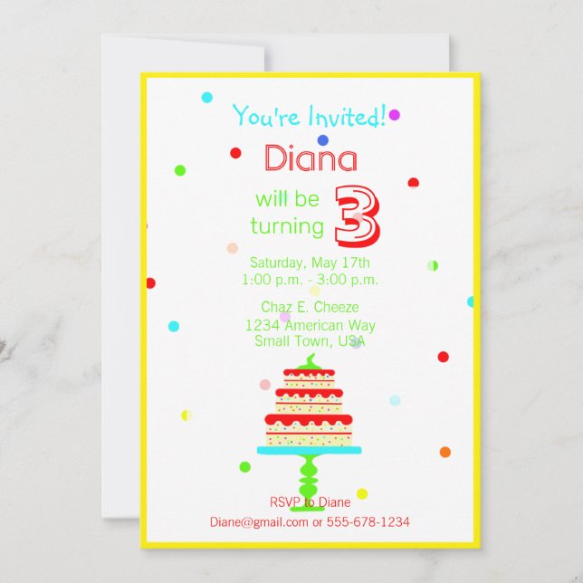 Invitation Fête d'anniversaire colorée pour enfants (Devant)