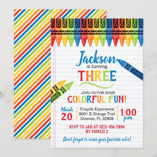 Invitation Fête d'anniversaire Colorful Crayon Art Party (Devant / Derrière)