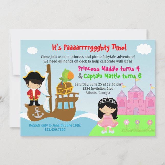 Invitation Fête d'anniversaire commune de jumelles de (Devant)