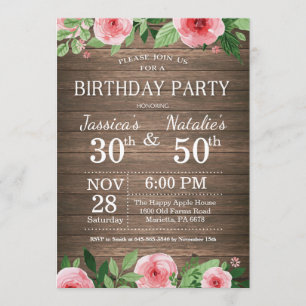 Invitation Fête d'anniversaire commune rustique florale