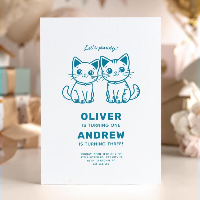 Invitation Fête d'anniversaire conjointe avec des chatons de  (Créateur téléchargé)