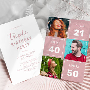 Invitation Fête d'anniversaire conjointe de 3 ans moderne ros