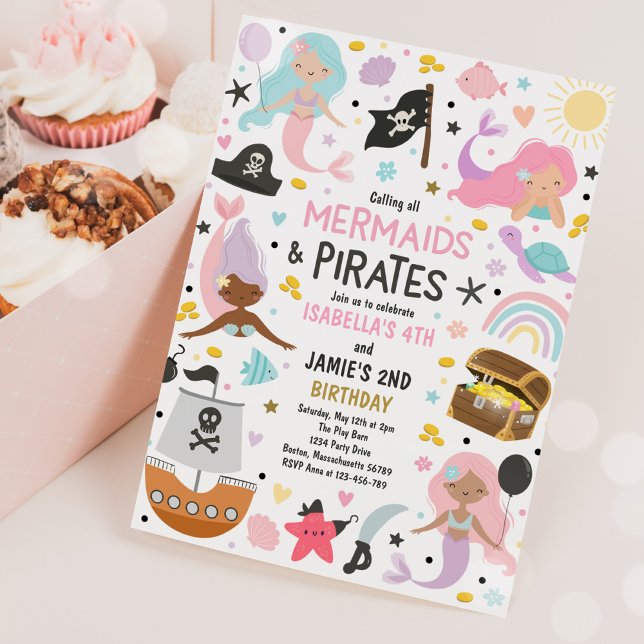Invitation Fête D'Anniversaire Conjointe De Sirène Et De Frèr (Créateur téléchargé)
