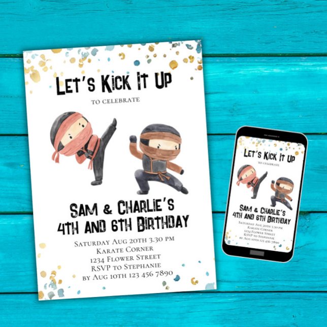 Invitation Fête d'anniversaire conjointe Ninja (Créateur téléchargé)