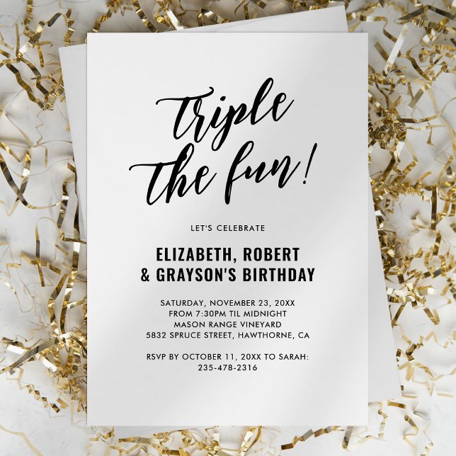 Invitation Fête d'anniversaire conjointe triple moderne (Créateur téléchargé)