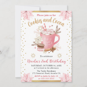 Invitation Fête d'anniversaire Cookies roses d'hiver & Cocoa