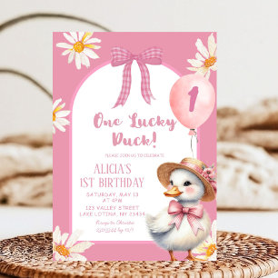 Invitation Fête d'anniversaire Coquette Fleur Rose Canard Cha