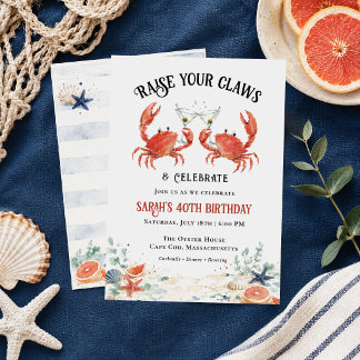 Invitation Fête d'anniversaire côtière "Lève tes pinces"