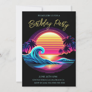 Invitation Fête d'anniversaire - Coucher de soleil Surf