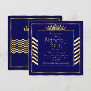 Invitation Fête d'anniversaire Couronne dorée bleue marine Ar