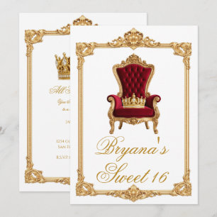 Invitation Fête d'anniversaire Couronnée d'Or Chaise Royale