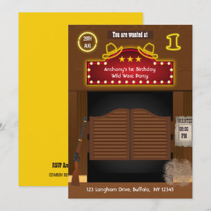 Invitation Fête d'anniversaire Cowboy Far West 1 an