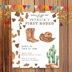 Invitation Fête d'anniversaire Cowboy Wild West 1ère Rodeo 