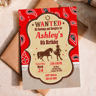 Invitation Fête d'anniversaire Cowgirl Western Wild West