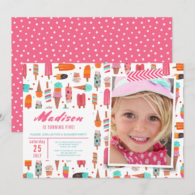 Invitation Fête d'anniversaire | crème glacée été | Invitatio (Devant / Derrière)