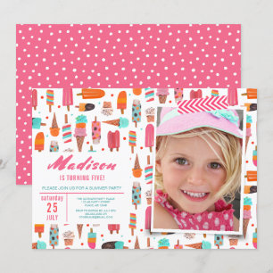 Invitation Fête d'anniversaire   crème glacée été   Invitatio