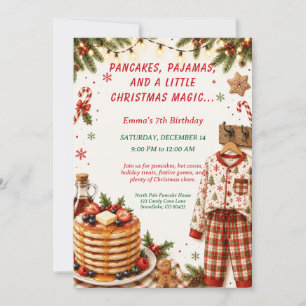 Invitation Fête d'anniversaire Crêpes de Noël & Pyjamas 