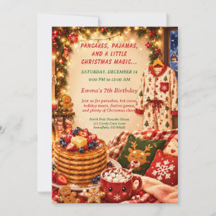 Invitation Fête d'anniversaire Crêpes de Noël & Pyjamas 