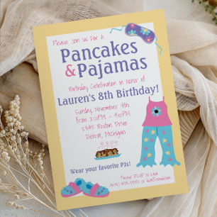 Invitation Fête d'anniversaire Crêpes et Pyjamas