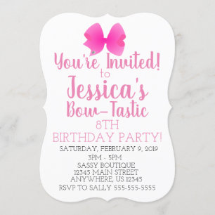 Invitation Fête d'Anniversaire Cute Big Pink Bow Bow Tastic