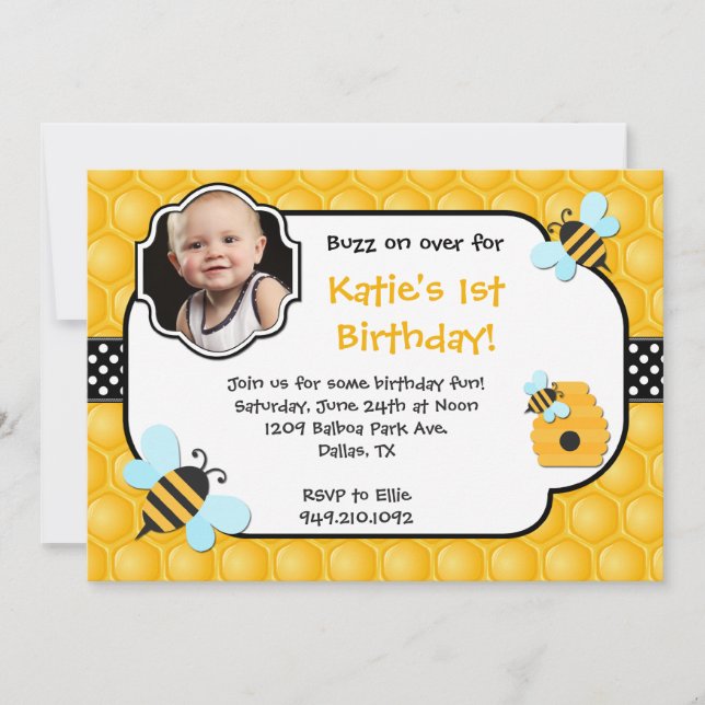 Invitation Fête d'anniversaire d'abeille (Devant)