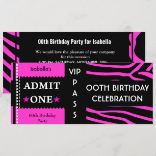 Invitation Fête d'anniversaire d'admission Zèbre Rose Chaud N