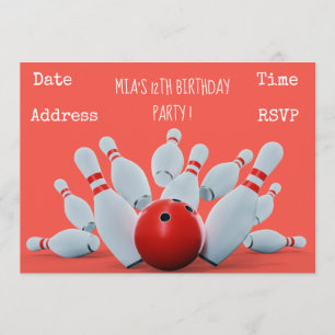 Invitation Fête d'anniversaire d'adolescentes de bowling
