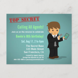 Invitation Fête d'anniversaire d'agent secret garçon