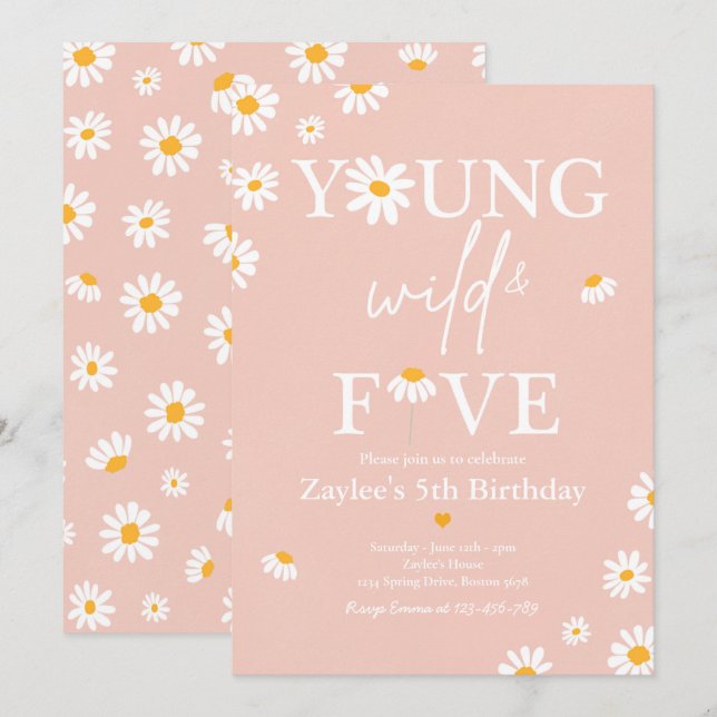 Invitation Fête D'Anniversaire Daisy Bohmian Young Wild Et Ci (Devant / Derrière)