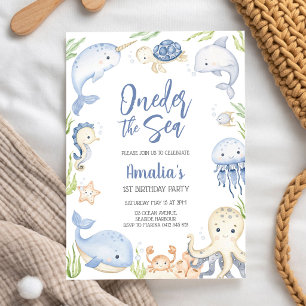 Invitation Fête d'anniversaire d'animaux de l'océan sous la m