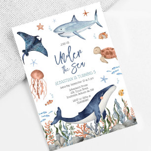 Invitation Fête d'anniversaire d'animaux de l'océan sous la m
