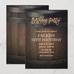 Invitation Fête d'anniversaire dans un tonneau en bois rustiq