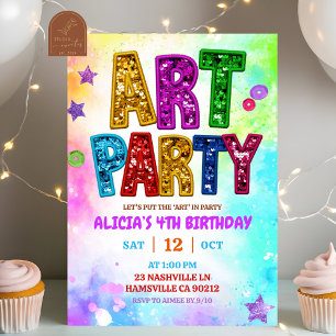 Invitation Fête d'anniversaire d'art pailleté coloré