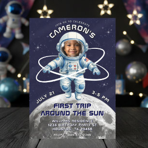 Invitation Fête d'anniversaire d'astronaute 1er tour autour d