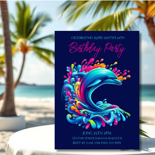 Invitation Fête d'anniversaire - Dauphin coloré éclaboussure